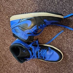 Nike Air Jordan 1 Mid Hyper Royal Blue Black White 554724-077 Mens Size 13